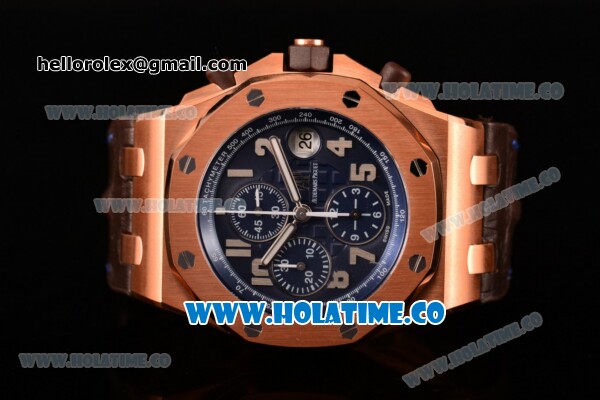 Audemars Piguet Royal Oak Offshore Pride of Argentina Swiss Valjoux 7750 Automatic Rose Gold Case with Brown Leather Strap Blue Dial and White Arabic Numeral Markers - 1:1 Original (J12) - Click Image to Close